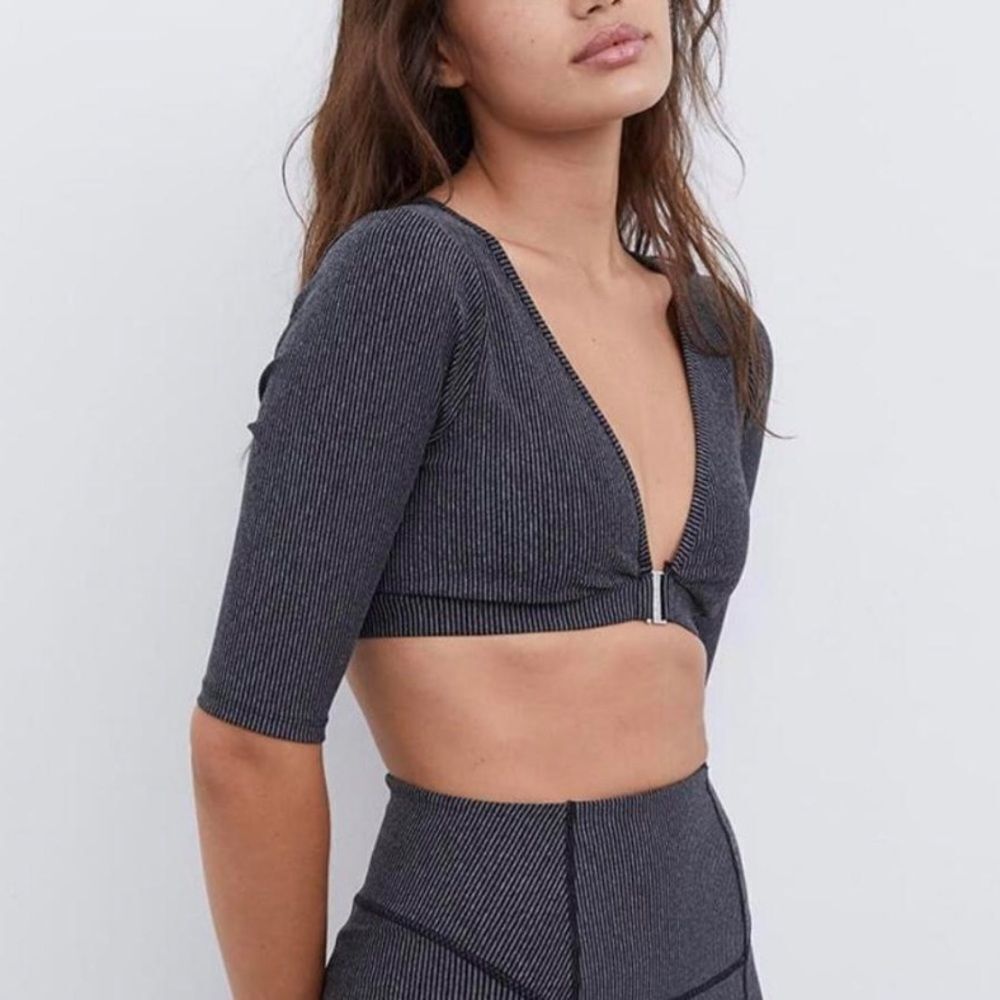 For Love And Lemons work out top gray ribbed Cropped yoga athleisure NWT L